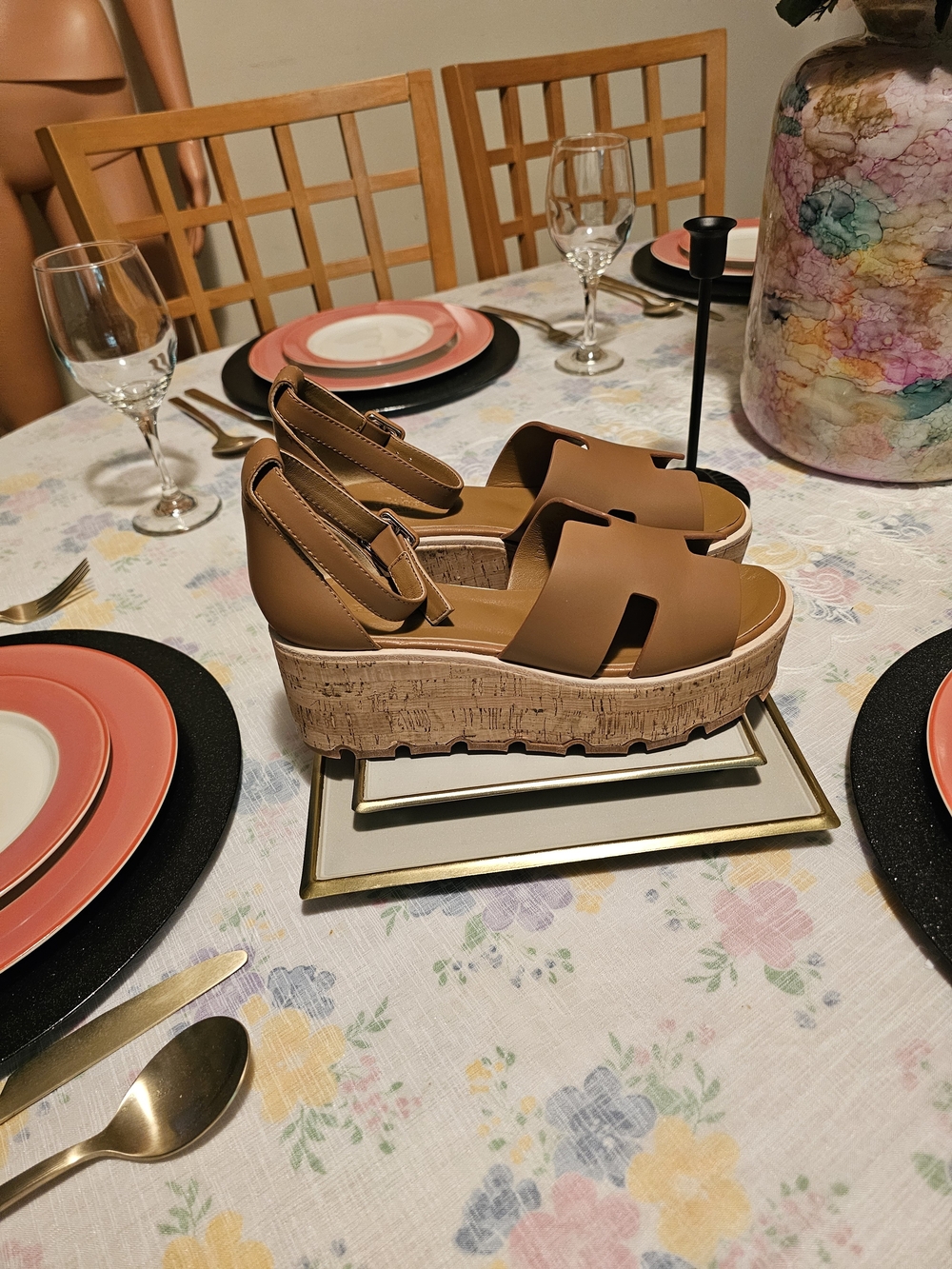 Hermes Women’s Tan Cork Platform Sandals - Stylish Everyday Wedges